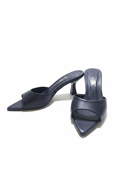 Aldina Nucci Genuine Cowhide Leather Pointed Toe Women's Thin Heeled Slippers