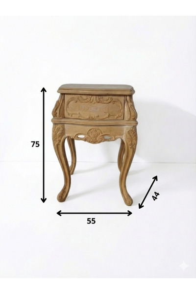 Golden Garden Kajmer El Oymalı Kayın Ahşap Küçük Komodin – Premium Kalite Masif Yan Sehpa