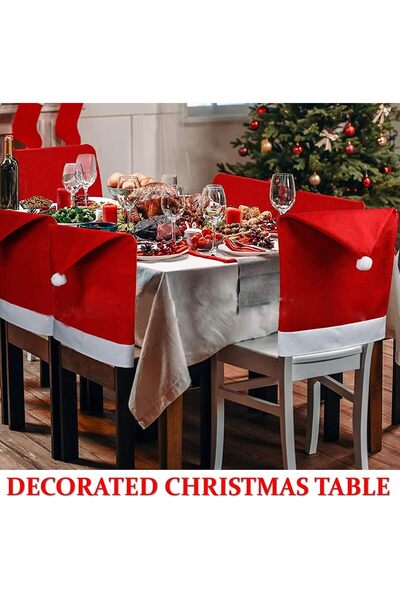 Jorunb مجموعة من 6 أغطية ظهر لكراسي عيد الميلاد بتصميم قبعة سانتا (أحمر)