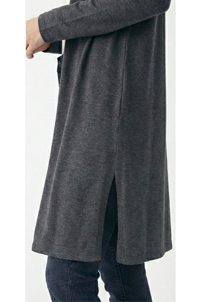 Look Forward Women's Anthracite Long Slit Basic Cardigan