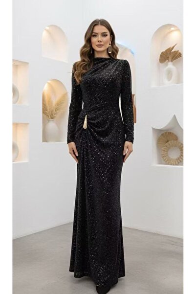 Diva Exclusive Fashion Long Sequin Dress, One Size, Elegant Model With Drapery