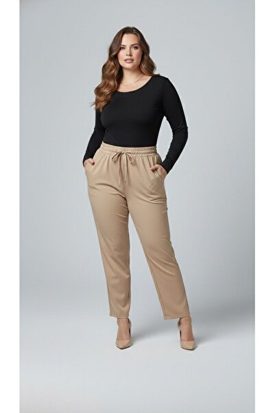 Koza Butik Women's Plus Size Elastic Waist High Waist Double Crepe Trousers 6303-25
