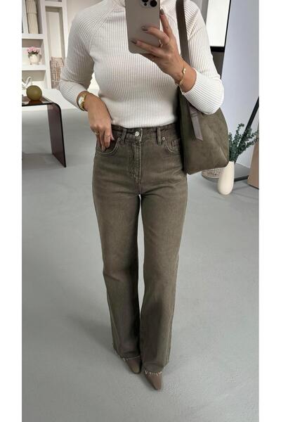 Sezgi Tekin Premium Series Raw Hem Khaki Washed Jeans