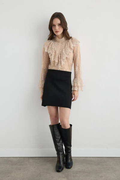 Gusto Knitwear Mini Skirt - Black