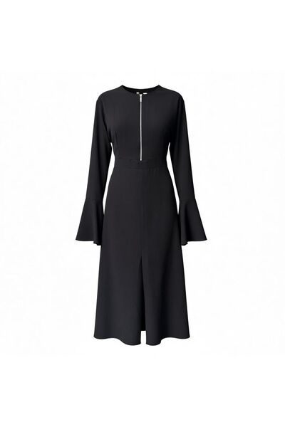 Eight Fashion Γυναικείο μαύρο μεταλλικό φόρεμα με φερμουάρ με λεπτομέρεια στη...