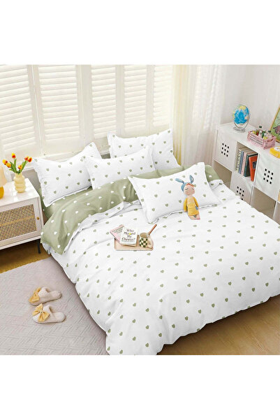 trendyhome 4-Piece Satin Cotton Underwear – Heart Pattern, White/Khaki