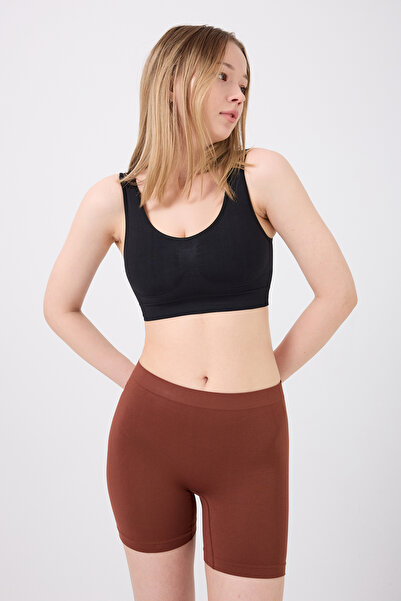 MİSTİRİK Pereto Model Soft Fabric Non-Marking Body-Hugging Sports Shorts Coffee Color
