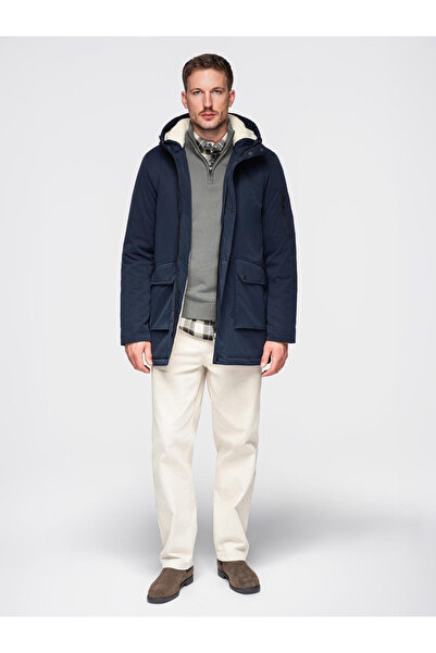 OMBRE Μακρύ Ανδρικό Πάρκα με Γούνινη Επένδυση - Μπλε Ναυτικό OM-JAPJ-0316