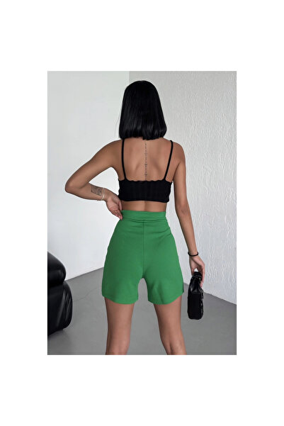 byhodi High Waist Flexible Lycra Crepe Shorts Offering Style and Comfort Together Green