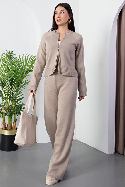 PULLIMM Double Zipper Pants Cardigan Knitwear Set L66004