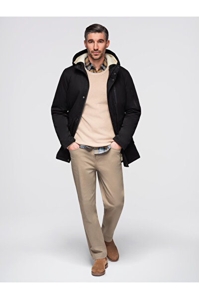 OMBRE Parka lungă pentru bărbați cu căptușeală de blană - Negru OM-JAPJ-0316