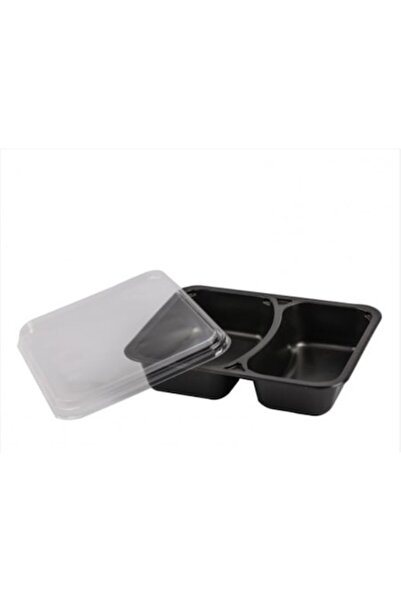 100% BIO Set de 50 recipiente termice negre din PP pentru mâncare cu capac, 2...