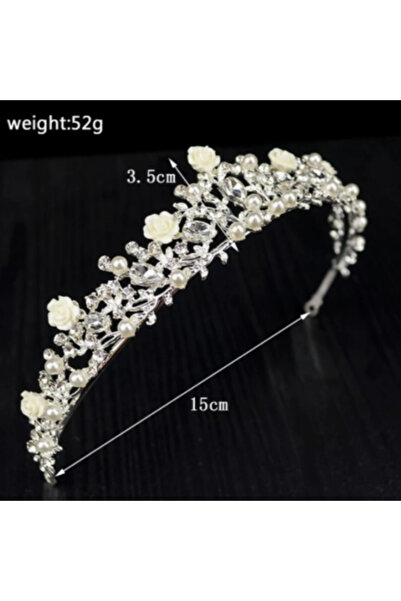 CRM Bridal Diadem with Pearls, Crystals and Roses - Silver