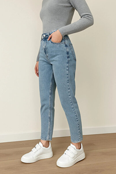 kleshus Snow Wash Medium Blue Mom Jeans Pants Stretch Fabric Relaxed Fit-6