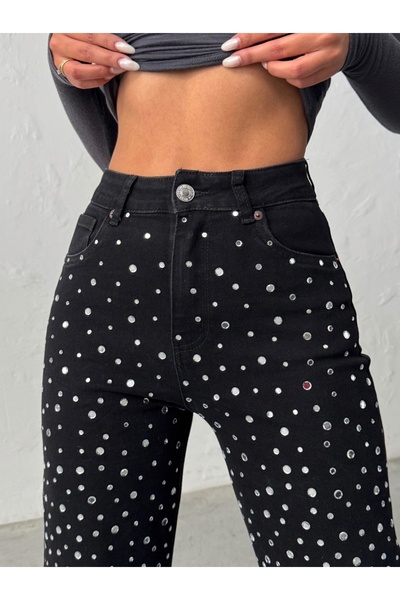 ADAMODA.RO Blugi evazat accesorizați cu pietre decorative