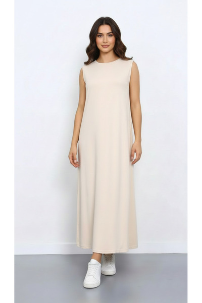 BERNS Kadın Sıfır Kol Uzun Penye Tesettür İçlik Elbise Geniş Beden Aralığı