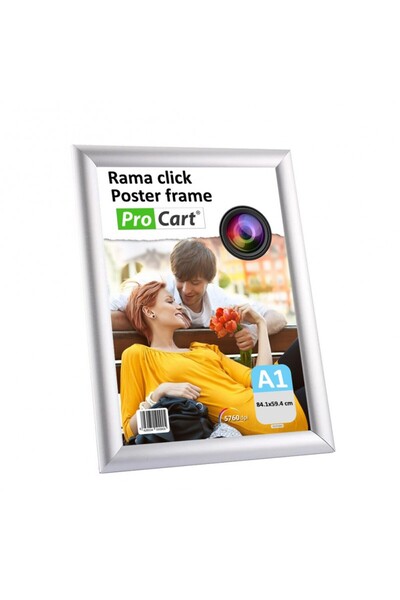 PROCART Ramă tip clic din aluminiu, format A1, pentru afișarea mesajelor publicitare și a posterelor mari, montare pe perete