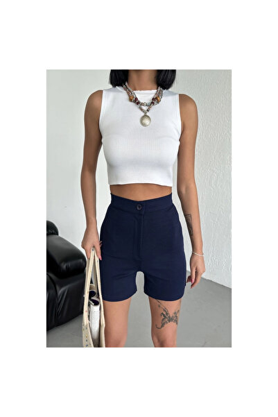 byhodi High Waist Flexible Lycra Crepe Shorts Offering Style and Comfort Together Navy Blue