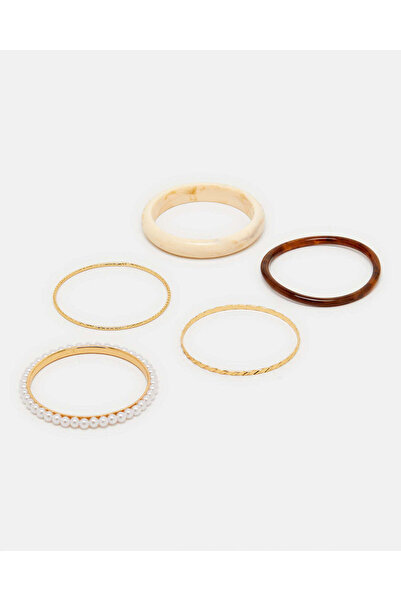 REDTAG Women Gold Embellished Bangle Set (Pack of 5)
