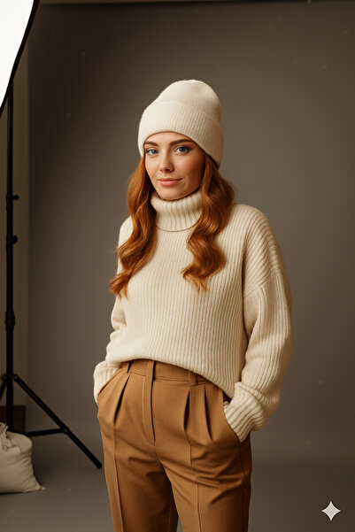 SİSTEM PELUŞ Women's Wool Textured Soft Form Luxury Woven Stylish Beret