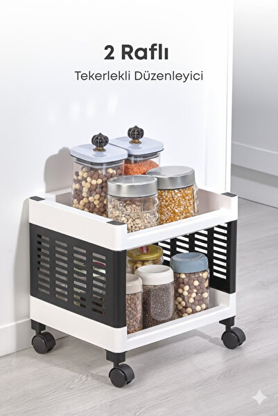 grimorlife 2 Katlı Tekerlekli Çok Amaçlı Düzenleyici – Plastik Saklama & Orga...