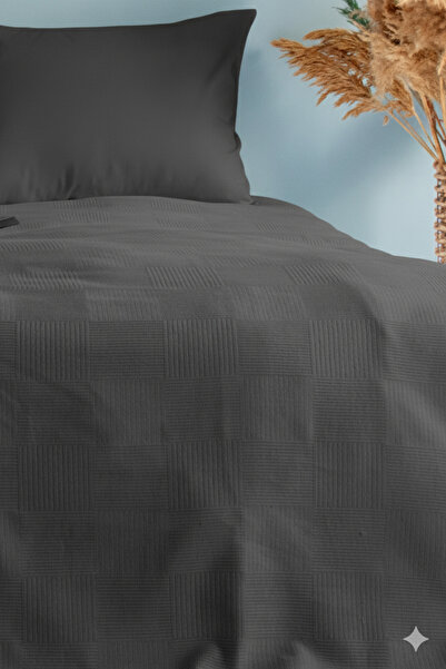 INTER Z Double Anthracite Checkerboard Patterned Pike. Checkered Hotel Blanket 200 X 230 Anthracite