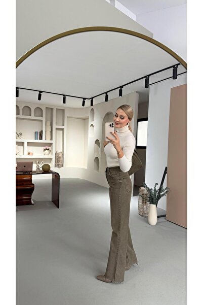 Sezgi Tekin Premium Series Raw Hem Khaki Washed Jeans