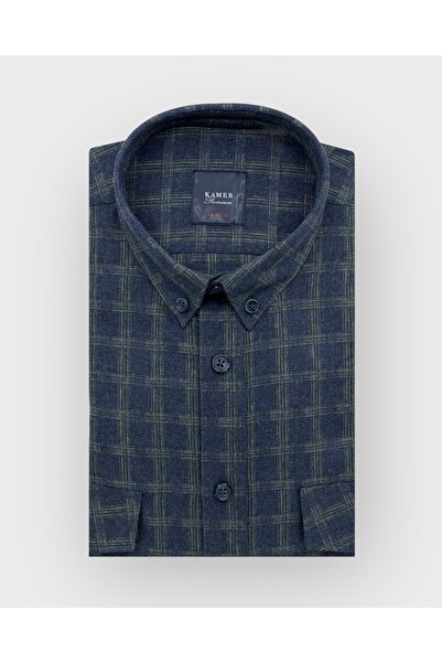 KAMER SLIM FIT KIŞLIK UZUN KOLLU ÇİFT CEP KAPAKLI DÜĞMELİ YAKA EKOSE GÖMLEK 2...