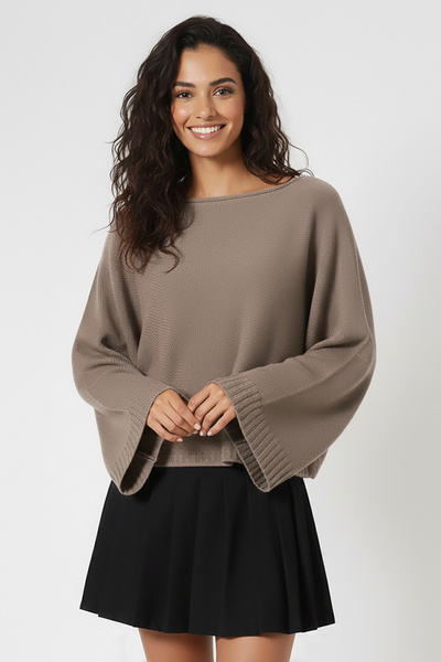 Devinka Women's Mink Bat Sleeve Soft Texture Boat Neck Knitwear Sweater