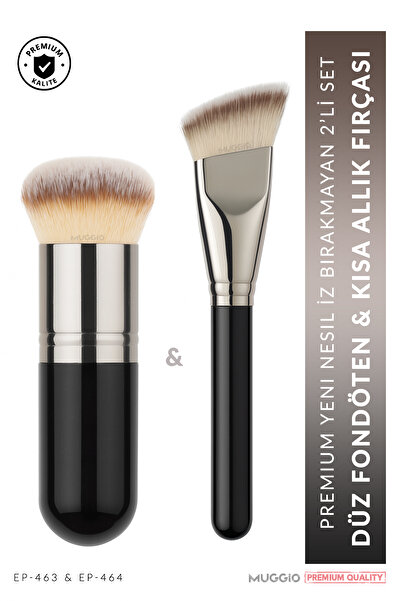 Muggio Duo 2'li Premium Düz Açılı Fondöten ve Kısa Allık Fırçası Yeni Nesil K...