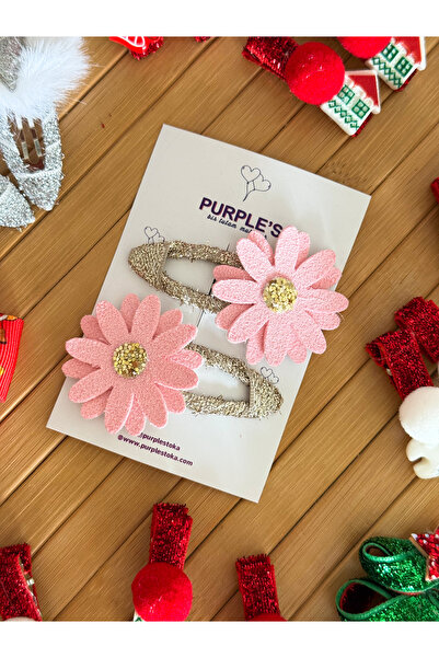 PURPLE'S BİR TUTAM MUTLULUK Handmade Powder Suede Floral Gold Detailed Girls'...