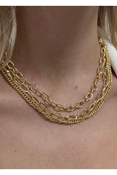 KİLİGİSTANBUL Gold Color 3-Piece Chain Necklace