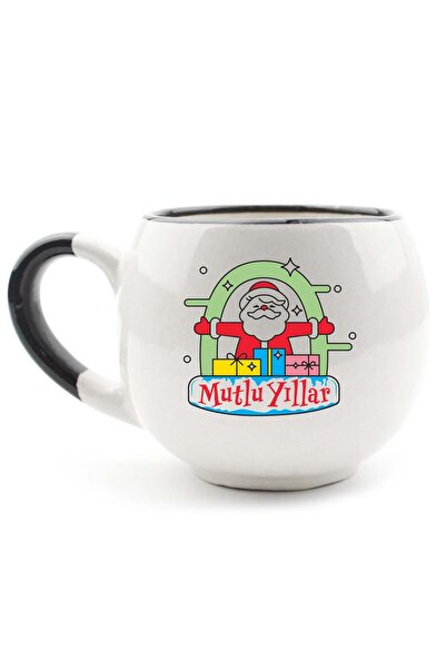 PALTO TASARIM Happy Birthday Santa Claus Cream Shiny Balloon Mug -Christmas Themed Mug