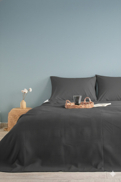 INTER Z Single Anthracite Checkerboard Patterned Pique. Checkered Hotel Blanket 160X230 Anthracite