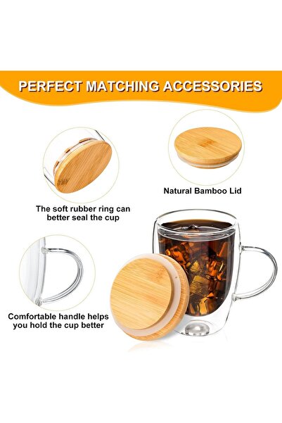 Generic Double Walled Glass Coffee Cup with Bamboo Lid 350ml (Insulated)