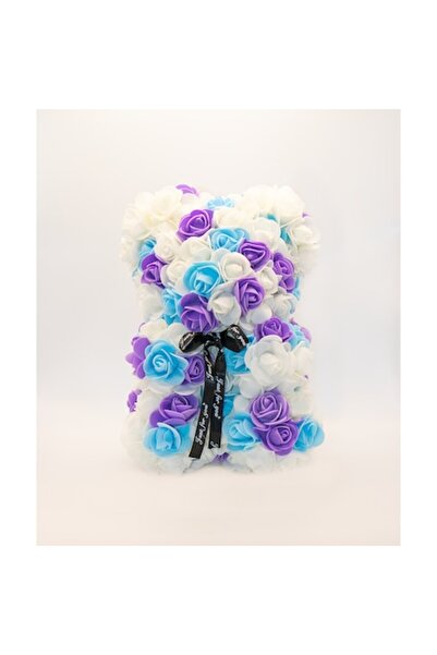 MyRavadino Ursuleț de pluș cu petale de trandafir în formă de săpun, MyRavadino, cutie cadou inclusă, 25 cm, violet și alb