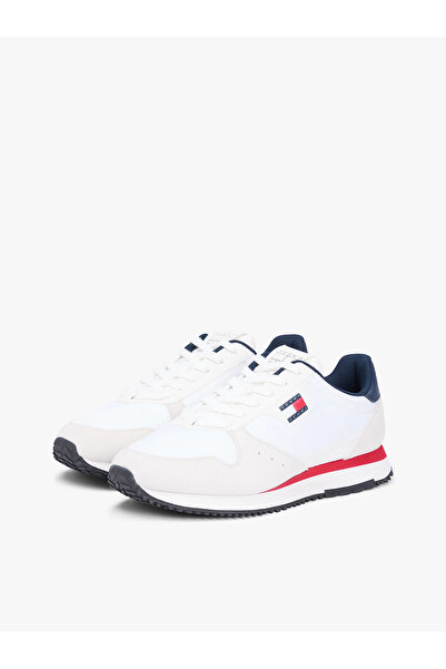 Tommy Hilfiger Men's Thick Heel Patterned Lace-Up Comfortable Fit White Sneaker Em0Em01649-0Gy