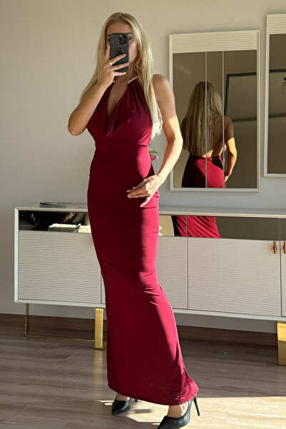 CİDDE Γυναικείο φόρεμα με λαιμόκοψη με μεταλλικό δαχτυλίδι ντραπέ Maxi βραδινό φόρεμα Κομψό ντεσιμποτέ για την αποφοίτηση