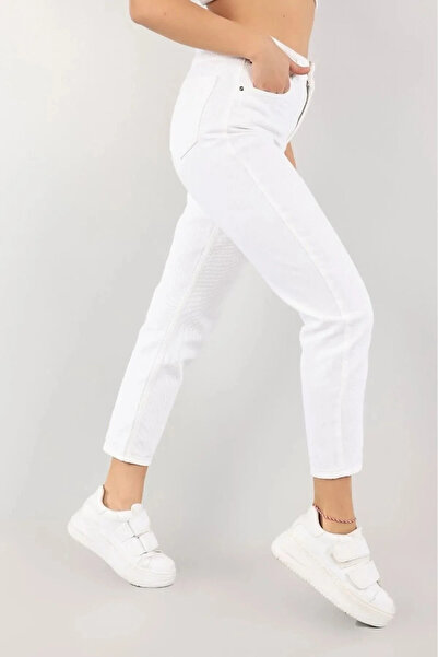 kleshus Women's White Mom Jean Stretch Fabric Relaxed Fit Denim Pants-3