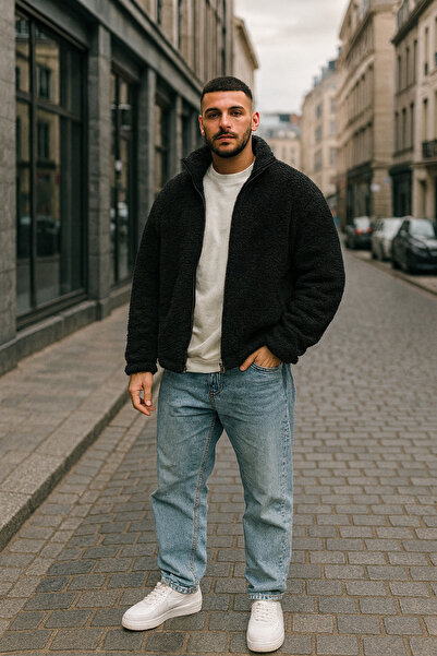 giyimadam16 Oversized -Plush Cardigan Men's Fleece