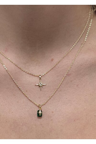 KİLİGİSTANBUL 2-Piece North Star Green Stone Necklace