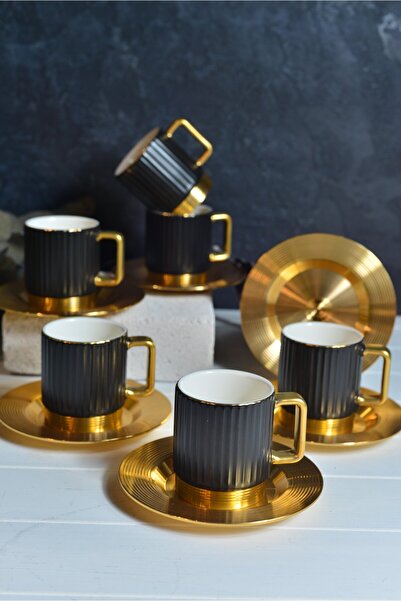 ACAR 6 Kişilik Porselen Aurora Kahve Fincan Takımı - 90 ml