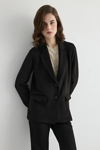 Gusto Faux Suede Blazer Jacket - Black