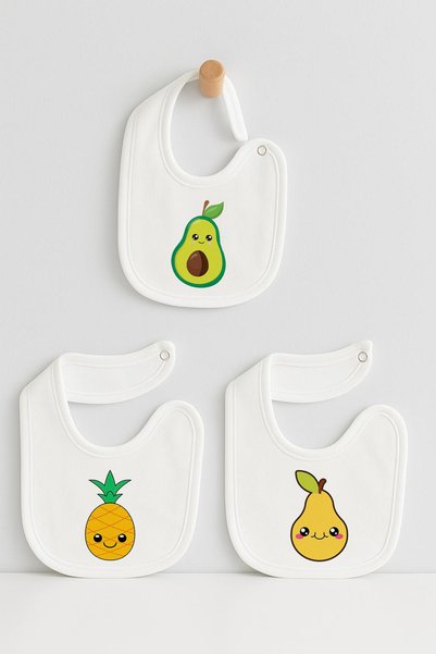 Bebe wini 100% Cotton Combed Cotton Double Layered 3-Piece Fruit Patterned Baby Bib