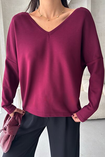 BEJNA Women's V-Neck Backless Soft Modal Textured Flowy Blouse