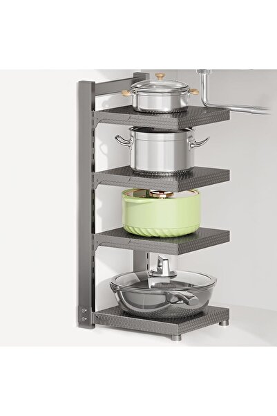 Generic 4-Tier Adjustable Pots & Pans Organizer Rack - Heavy-Duty Pot & Lid Holder