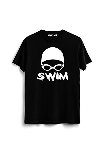 hakuof تي شيرت قطني مطبوع للسباحة مطبوع عليه رسم السباحة