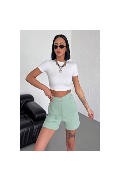 byhodi High Waist Stretchy Lycra Crepe Shorts Offering Style and Comfort Together Water Green