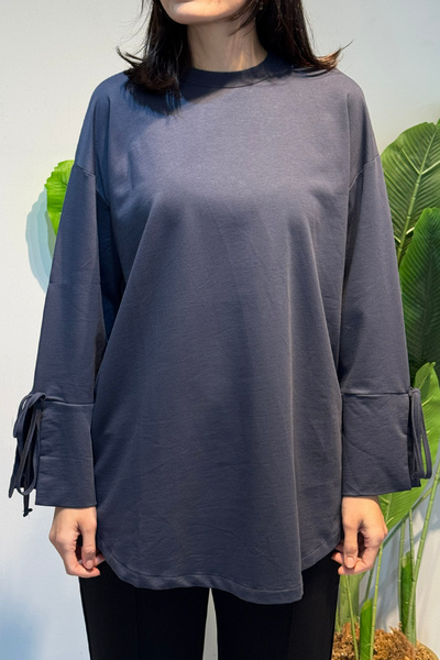 Lale Butik Sweat Tunic with Cuff and Waist Tie Detail 3066 Anthracite