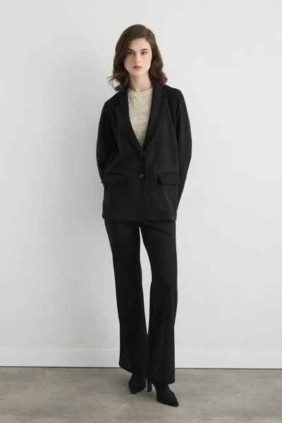 Gusto Faux Suede Blazer Jacket - Black